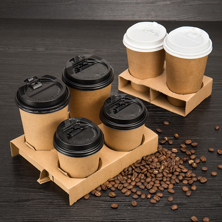 Custom Logo Printed Disposable Coffee Paper Cup Holder Kraft Paper Cup Holder