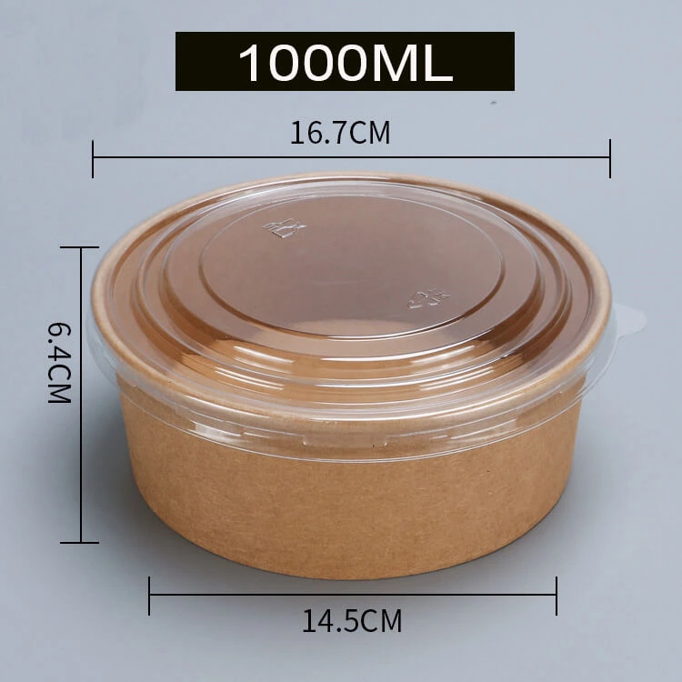 Customized 500ml 750ml 1000ml Biodegradable Disposable Take Away Round Shape Kraft Paper Salad Box