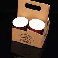 Customized Eco Friendly Disposable Paper Take Out Coffee Cup Drink Carriers 2 Pack Paper Cup Holder With Handle