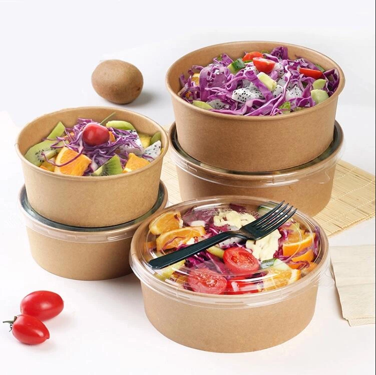 Customized Kraft Paper Round Salad Box Take Out Food Box