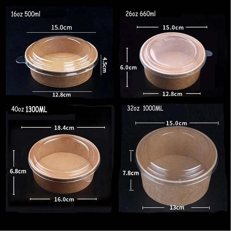 Customized Kraft Paper Round Salad Box Take Out Food Box