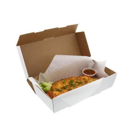 White Kraft Paper Hamburger Pizza Salad Fried Chicken Pasta Box With Handle Custom Design Logo Size Colour