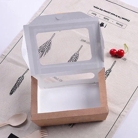 Customized Factory Made Disposable Kraft Salad PLA Coated Paper Salad Box With Window