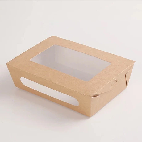 Customized Factory Made Disposable Kraft Salad PLA Coated Paper Salad Box With Window