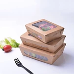 Customized Factory Made Disposable Kraft Salad PLA Coated Paper Salad Box With Window