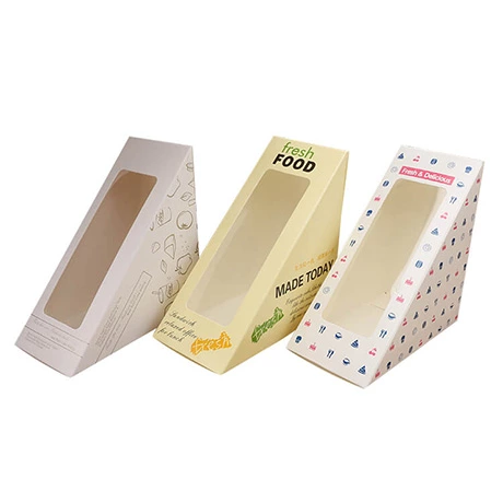 Custom New Food Grade Triangle Fashion Cute Disposable Paper Sandwich Packaging Box