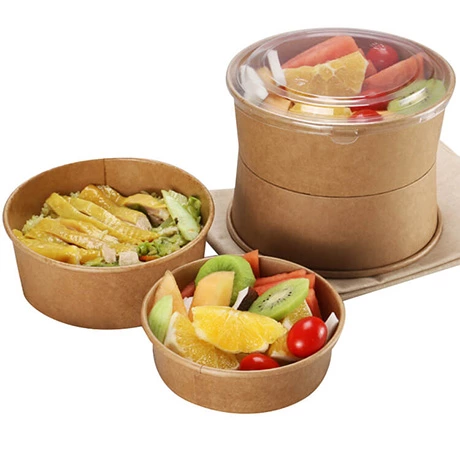 Customized 500ml 750ml 1000ml Biodegradable Disposable Take Away Round Shape Kraft Paper Salad Box