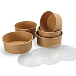 Customized 500ml 750ml 1000ml Biodegradable Disposable Take Away Round Shape Kraft Paper Salad Box