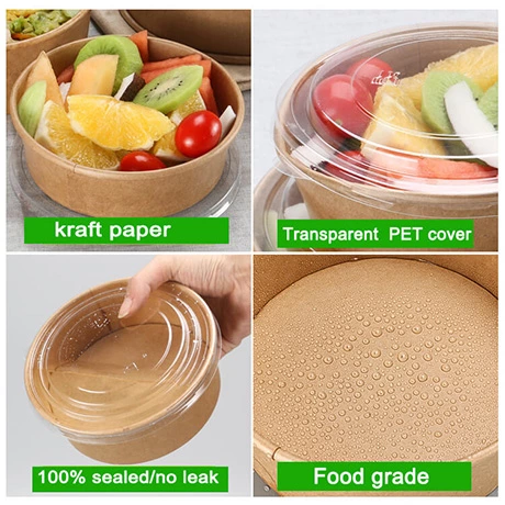Customized 500ml 750ml 1000ml Biodegradable Disposable Take Away Round Shape Kraft Paper Salad Box