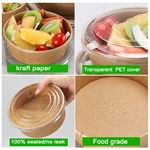 Customized 500ml 750ml 1000ml Biodegradable Disposable Take Away Round Shape Kraft Paper Salad Box
