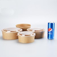 Customized 500ml 750ml 1000ml Biodegradable Disposable Take Away Round Shape Kraft Paper Salad Box