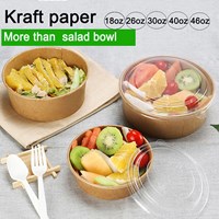 Customized 500ml 750ml 1000ml Biodegradable Disposable Take Away Round Shape Kraft Paper Salad Box