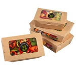 Customized Disposable Brown Kraft Paper Salad Fast Food Take Away Boxes With Clear Window