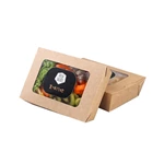 Customized Disposable Brown Kraft Paper Salad Fast Food Take Away Boxes With Clear Window