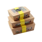 Customized Disposable Brown Kraft Paper Salad Fast Food Take Away Boxes With Clear Window