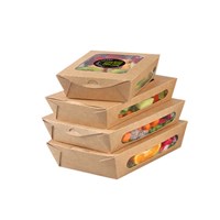 Customized Disposable Brown Kraft Paper Salad Fast Food Take Away Boxes With Clear Window