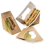 Customized Disposable Flat Packaging Folding Triangle Brown Kraft Paper Sandwich Box