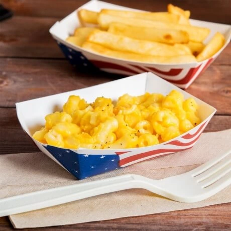 Customized Disposable Boat Shape Paper Food Tray For Fried Chips And Sauce
