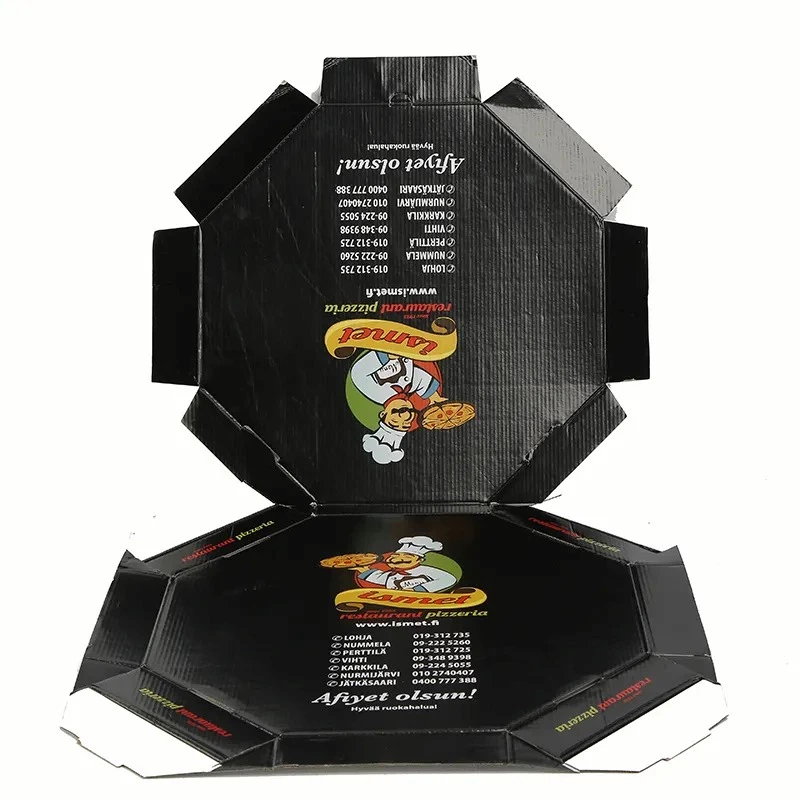 Liner Food Carton Round Gift Packaging Pizza Box Black Custom Corrugated Plain Recyclable UV Coating Varnishing Embossing Accept
