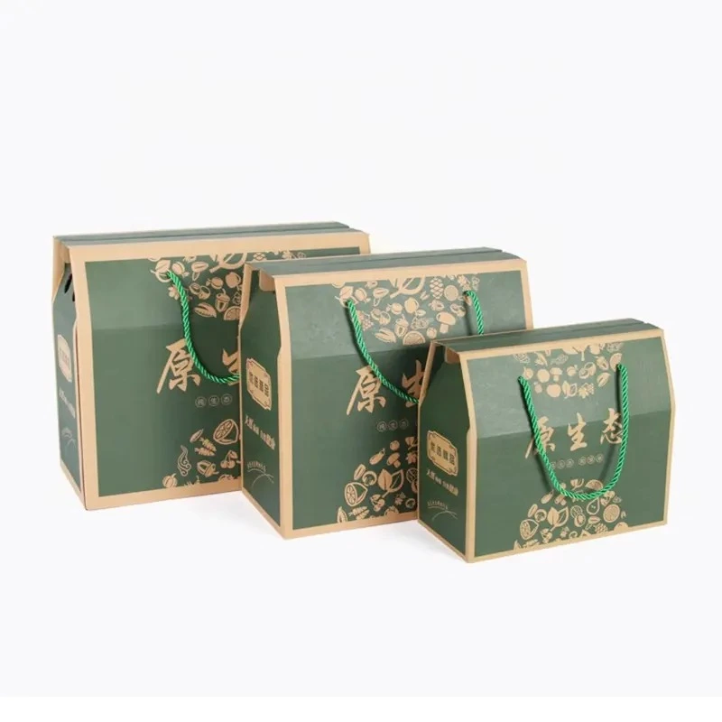 Custom Corrugated Paper Foldable Food Packaging Boxes Wholesale Nuts Dry Fruit Paper Box With Handle
