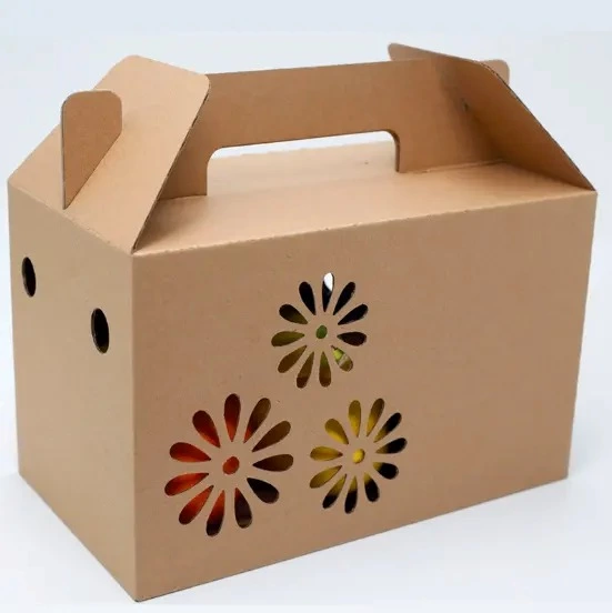 Kraft Corrugated Cardboard Dry Fruit Packaging Gift Box With Handle