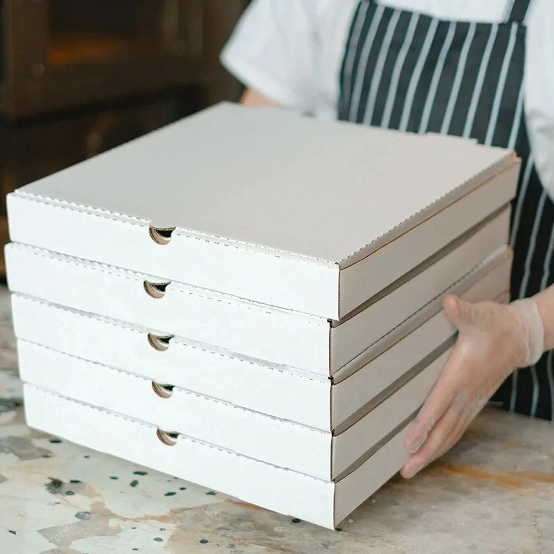 Wholesale Custom Logo Printing White Corrugated Pizza Packing Paper Carton Box